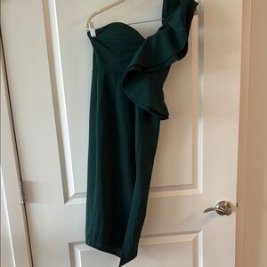 Hello Molly One-Shoulder Dark Green Dress
